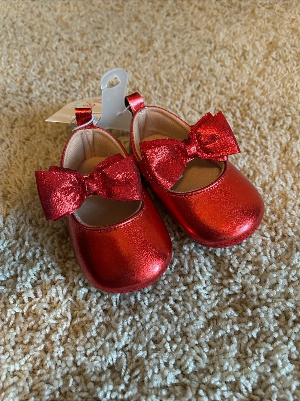 Cat & Jack Girls Red Metallic Mary Jane Shoes NWT 9-12 months